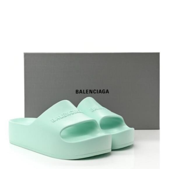 Balenciaga x Crocs Pool Slide Sandals Neon Green Rubber Size  100% - New Authentic BALENCIAGA  Rubber Womens Chunky Slide Sandals 36 Green Aq…